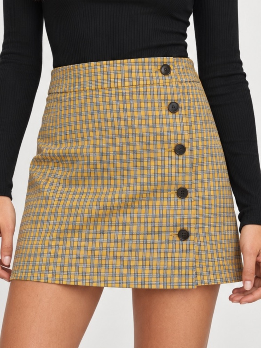 Aritzia Sunday Best Heather Yellow Plaid Button Mini Skirt Preppy Academia Sz 0